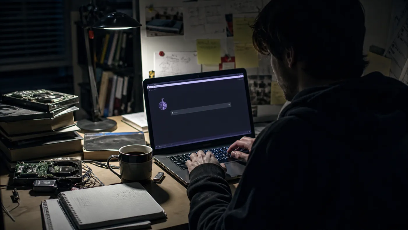 user in home office using Tor Browser